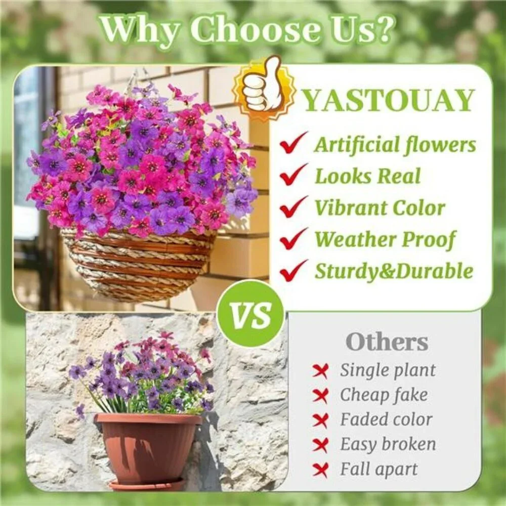 12 Bundles Artificial Flowers Outdoor UV Resistant Fake Plants Porch Decor